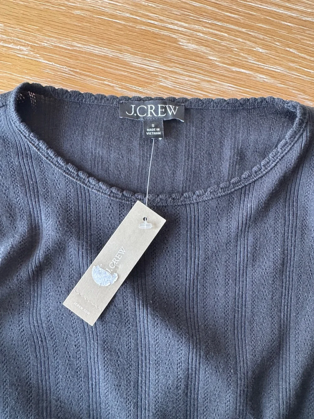 NWT J. CREW Women's Pointelle short-sleeve T-shirt black size small 100% cotton